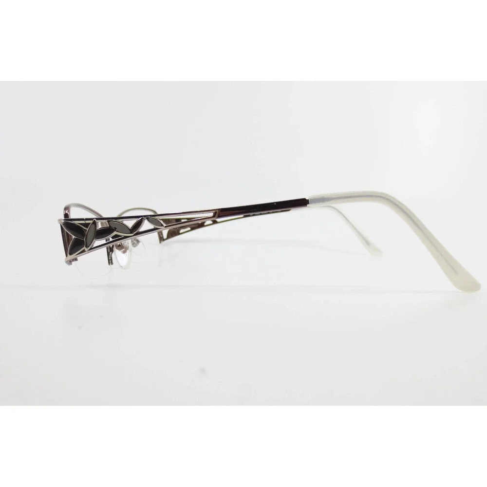 SP 7003 CHNT Brown Semi Rimless Rectangular Eyeglass Frames 52-17-135 Floral Arm